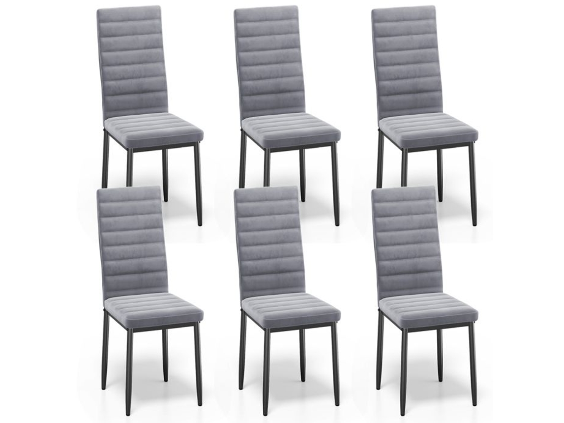 Cadeira Em Tecido Veludo - Cinza Claro - Bealife - Patte Metal - Pé Antiderrapante Em Borracha - Sala De Jantar - Encosto - 6 Cadeiras