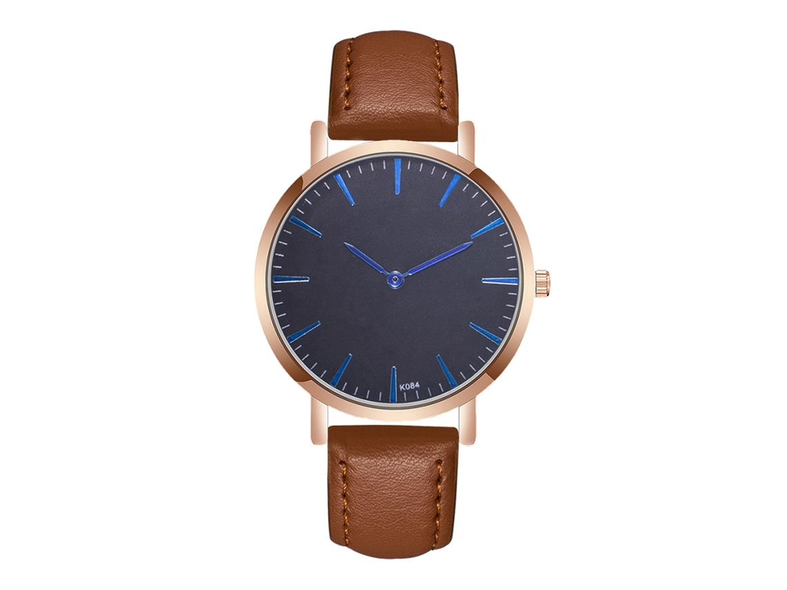 Relógio Quartzo Masculino de Moda com Pulseira de Couro Pu Dial Redondo Café Claro