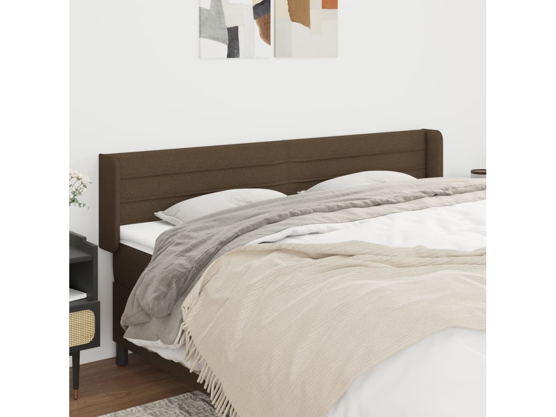 Vidaxl Cabeceira De Cama C/ Abas Tecido 163x16x78/88cm Castanho-escuro