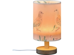 Abajur De Cabeceira Com Desenho Pássaros, Flores E Cor Pêssego, Porta