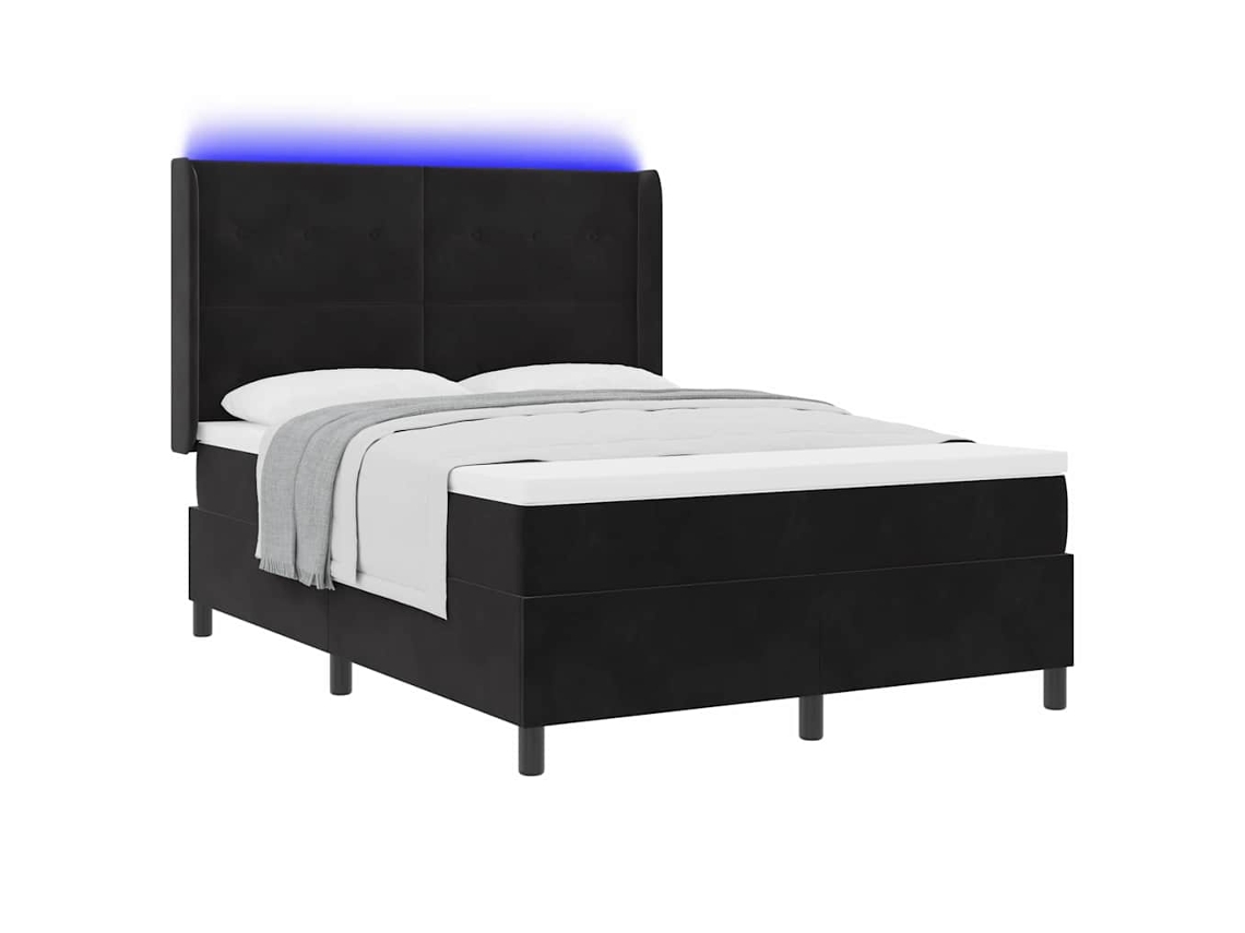 Cama Box com Fitas Led e Cabeceira Preto 140x190cm Veludo MAISON EXCLUSIVE