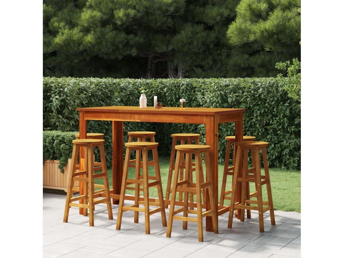 Bancos De Bar 8 Pcs Madeira De Acácia Maciça Dkd Home Decor