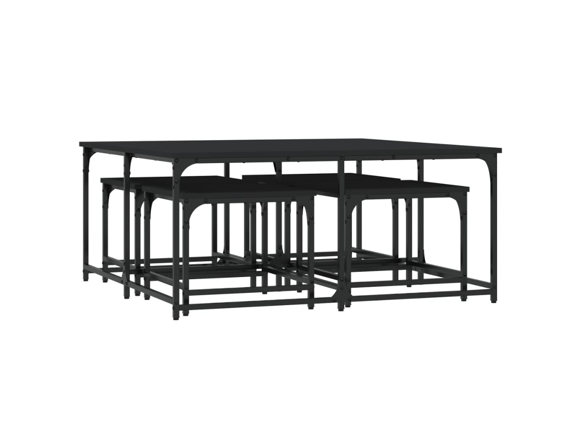 Conjunto de 5 Mesas de Centro MAISON EXCLUSIVE Derivados de Madeira Preto