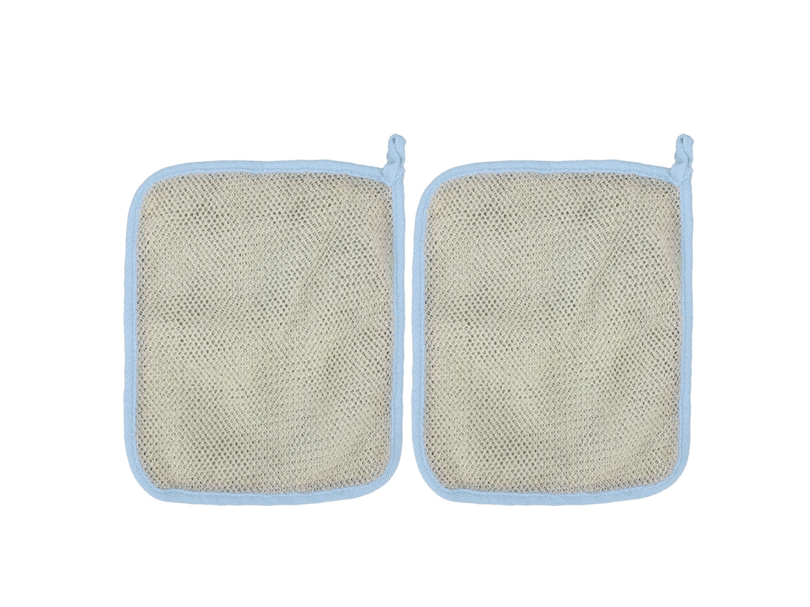 2 Piezas De Paño Exfoliante De Nylon De Doble Cara Y Toalla Azul