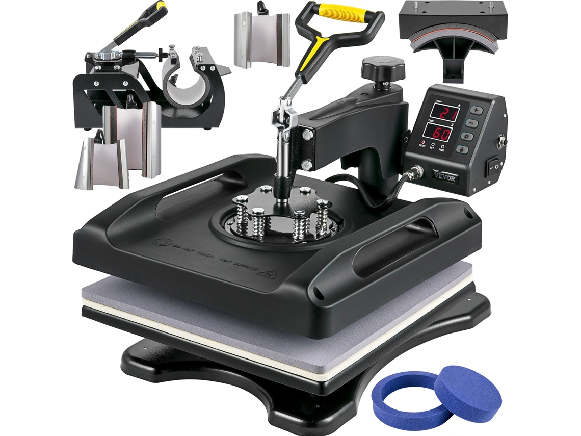 Prensa térmica VEVOR 8 em 1 Máquina de sublimação por transferência para chapéus, t-shirts, canecas, garrafas, pratos (38x38 cm)