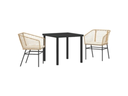 Conjunto de Móveis de Jardim HARLANV1 com 3 Pcs para Refeição Vime e Polipropileno Castanho