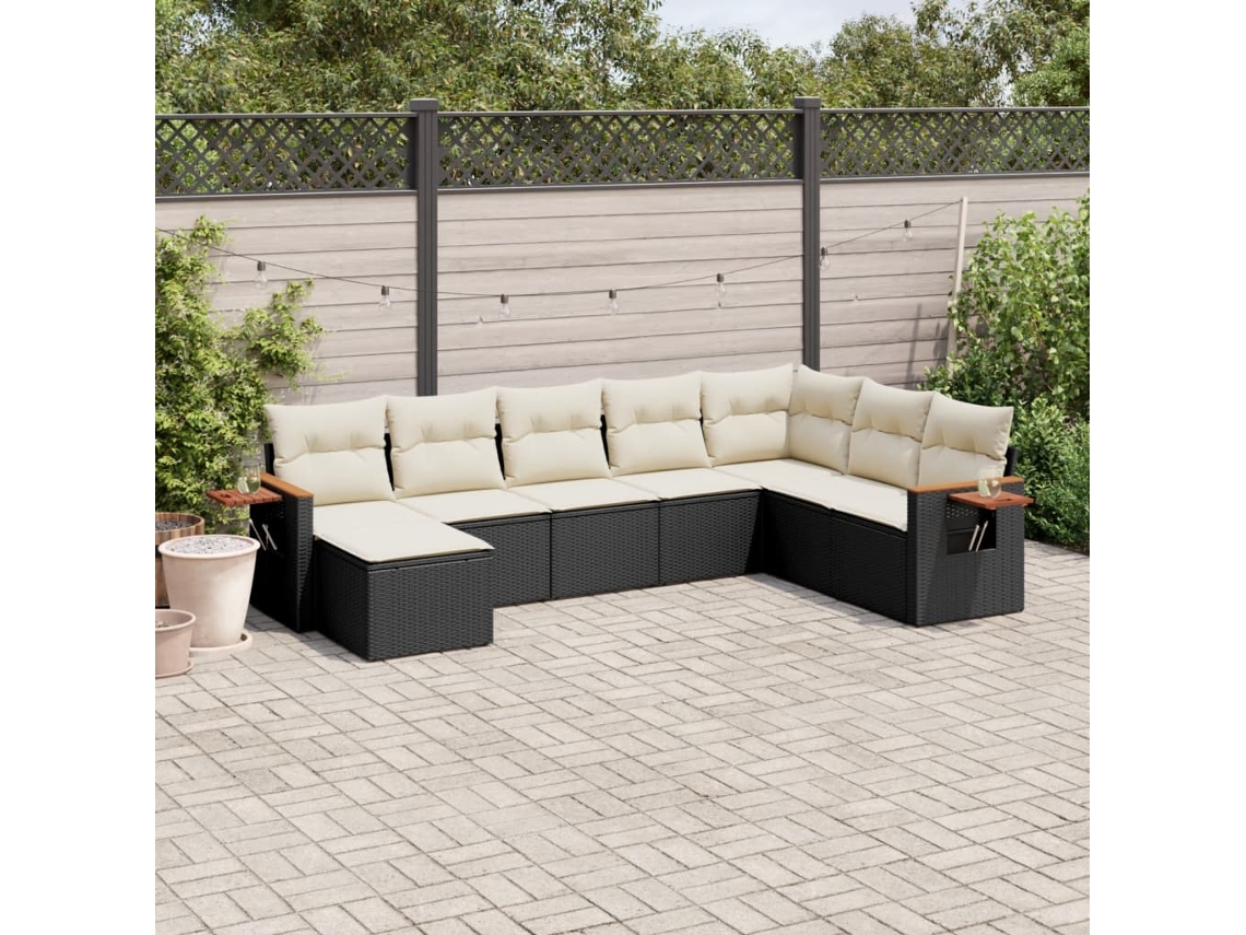 Vidaxl 8 Pcs Conjunto Sofás De Jardim Com Almofadões Vime Pe Preto