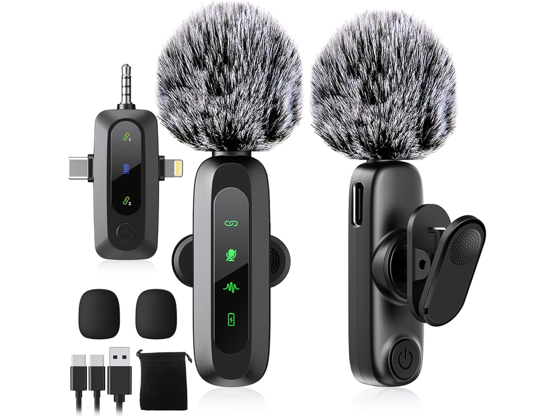 Microfones De Lapela Sem Fio 3 Em 1 Para Dispositivos Câmera Iphone Android Gravação Vlogs Do Tiktok E Youtube Aquaforge