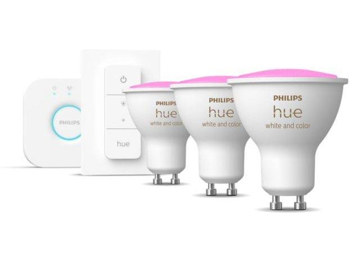 Kit 3 Lâmpadas Inteligentes PHILIPS HueWCA (GU10 - Branco e cor)