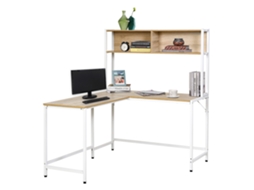 Mesa em L de Tom Madeira com Prateleiras Altas S/MARCA (140x125x149 cm)