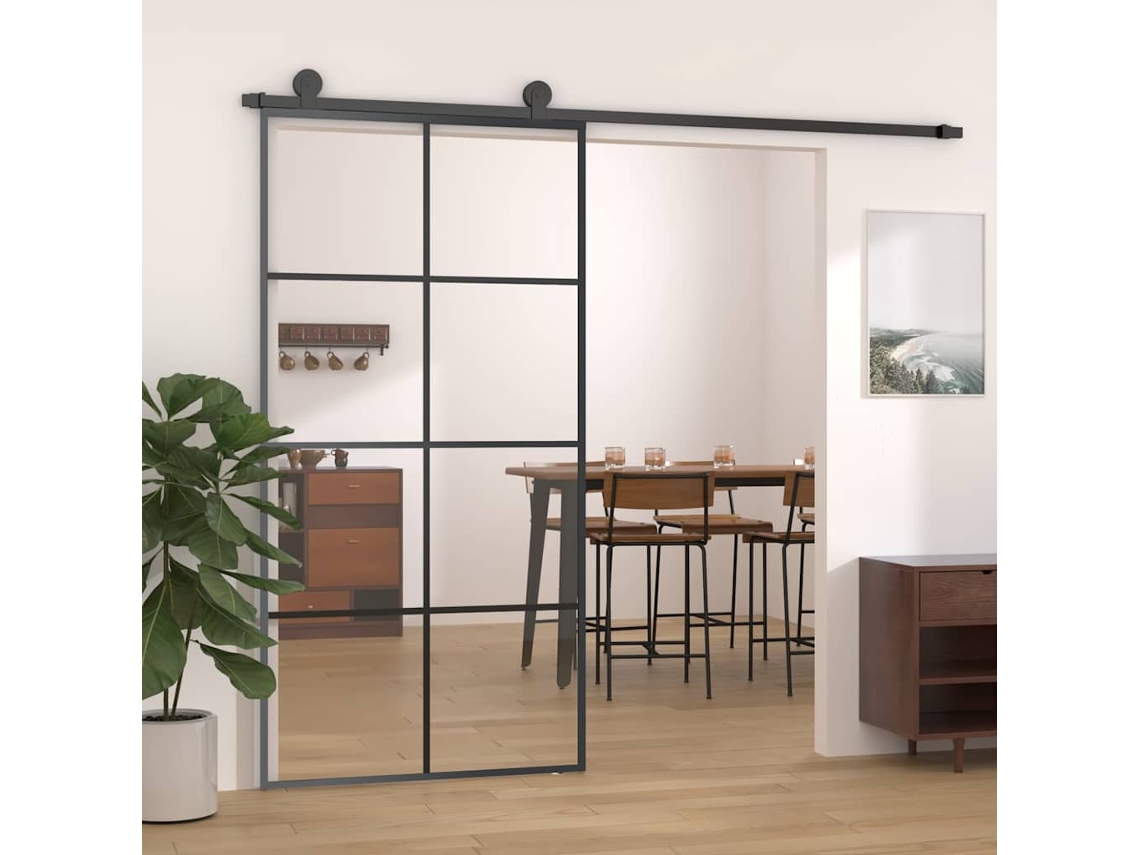 Vidaxl Porta Deslizante 102,5x205 Cm Vidro Esg E Alumínio Preto
