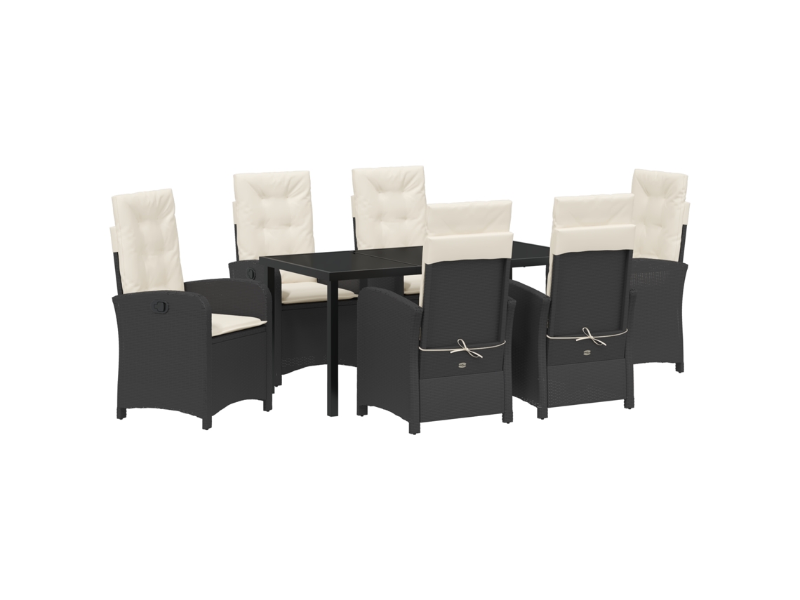 Conjunto 7 De Jantar De Jardim Vidaxl Com Almofadas Rattan Poliéster Preto
