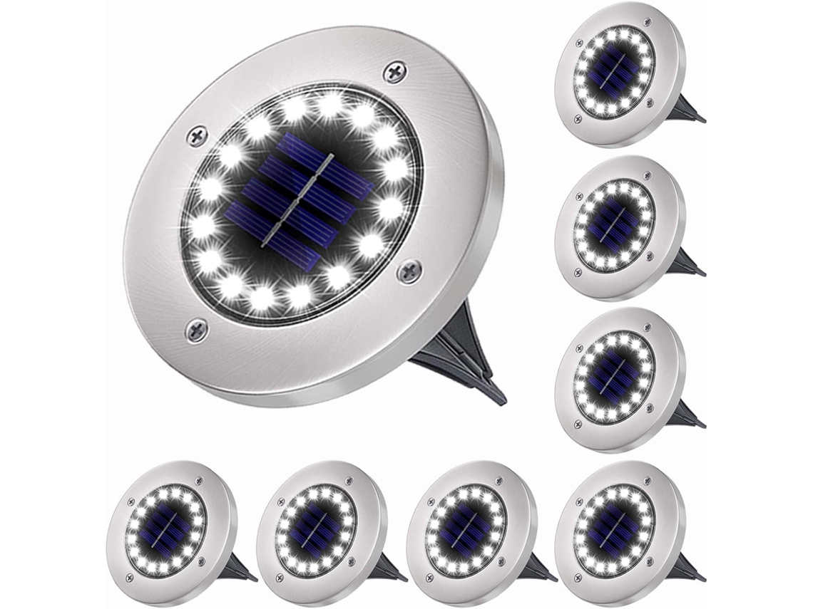 Luzes Solares Externas para Jardim Spots Solares de Embutir no Solo com 16 Leds (luz Branca, Pacote com 8) ORBITRA COMMERCE (à Prova D'água Ip65)