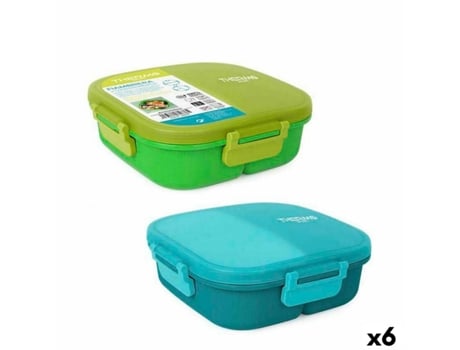 Lancheira Hermética ThermoSport 3 Compartimentos Quadrado 900 ml (6 Unidades)