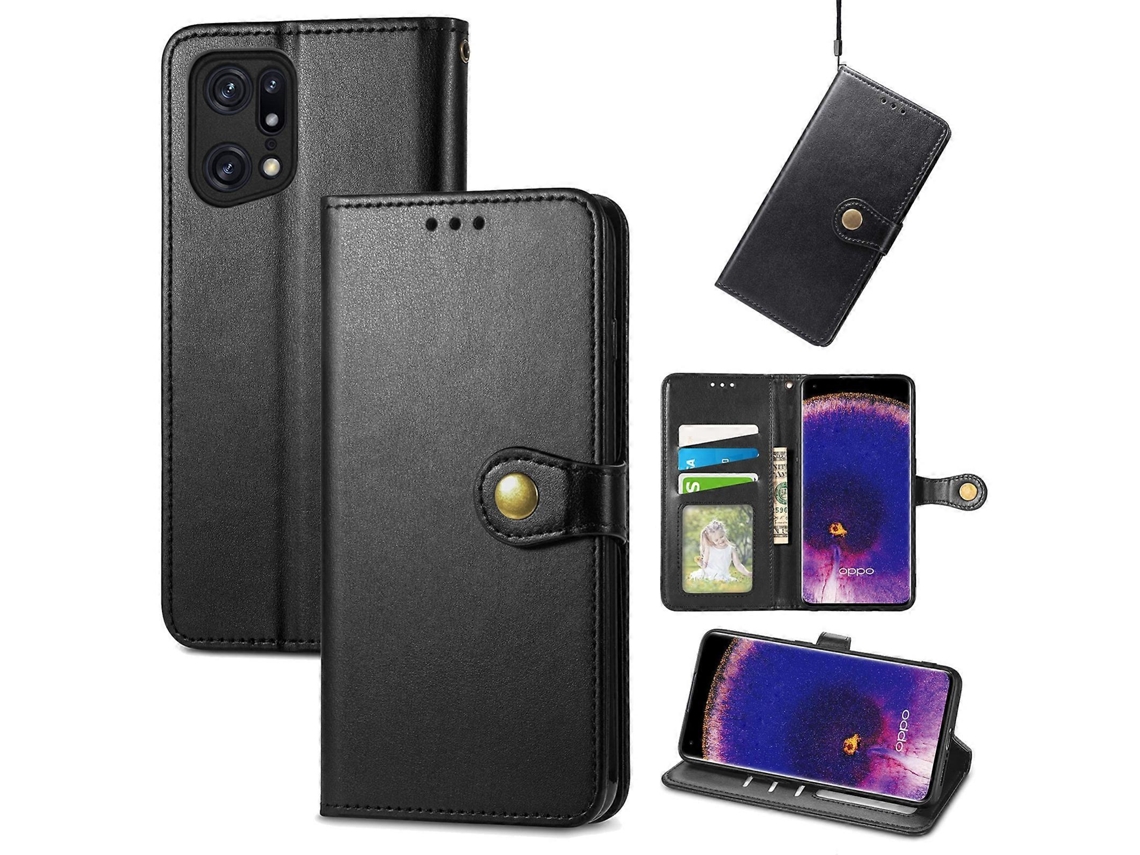 Capa De Couro Com Fivela Retrô E Cor Sólida Para Oppo Find X5 Pro