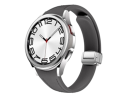Pulseira Fina De Couro E Silicone Com Fivela Magnética Prateada Para Samsung Galaxy Watch 6