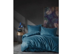 Conjunto de cama Youdoit em cetim de algodão azul: capa de edredom 220 x 240 cm, 2 fronhas 60 x 60 cm