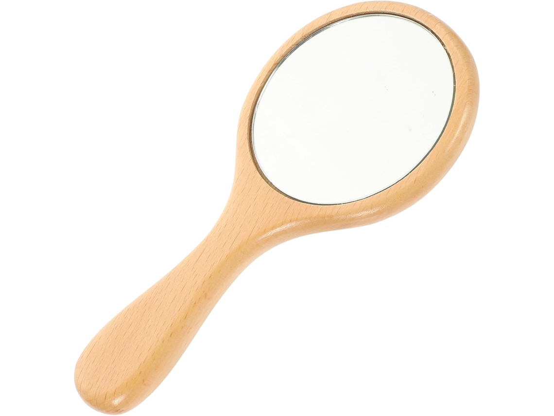 Espelho De Maquiagem De Mão, Vidro Transparente, Para Casa E Viagens, Para Retoques, Madeira