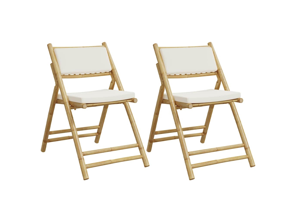Maison Exclusive - 2 Pcs Cadeiras Bistrô Dobráveis C/ Almofadões Branco Nata Bambu