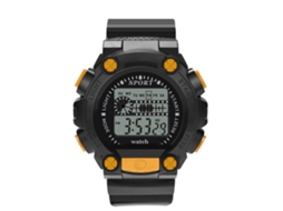 Relógio esportivo casual eletrônico masculino com pulseira de PVC laranja.