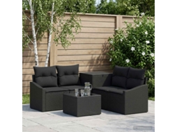 Vidaxl Conjunto De Sofás 6 Unid. Preto Rattan Poliéster E Aço
