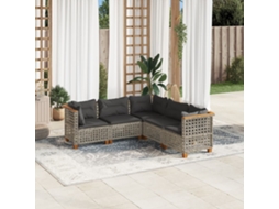 Vidaxl 5 Pcs Conjunto Sofás De Jardim C/ Almofadões Vime Pe Cinzento