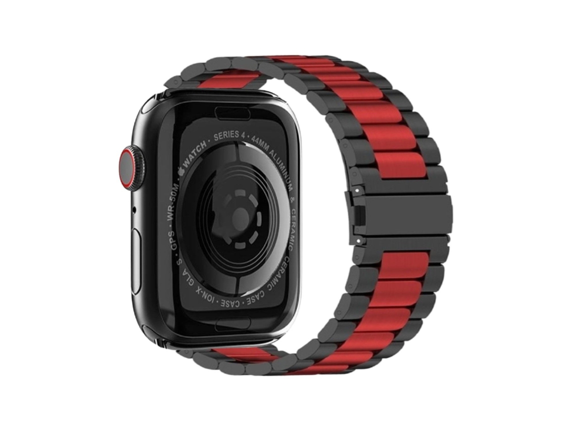 Bracelete Aço Ajustável para Apple Watch Series 7 41mm Preto e Vermelho