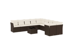 Maison Exclusive - 11 Pcs Conjunto Sofás De Jardim C/ Almofadões Vime Pe Castanho