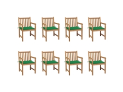 Vidaxl Cadeiras De Jardim C/ Almofadões Verde 8 Pcs Teca Maciça
