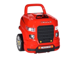Oficina De Caminhão De Brinquedo Com Motor E 61 Acessórios Para Crianças De 3 A 5 Anos, Rodas E Alça, 40x39x47cm, Vermelha