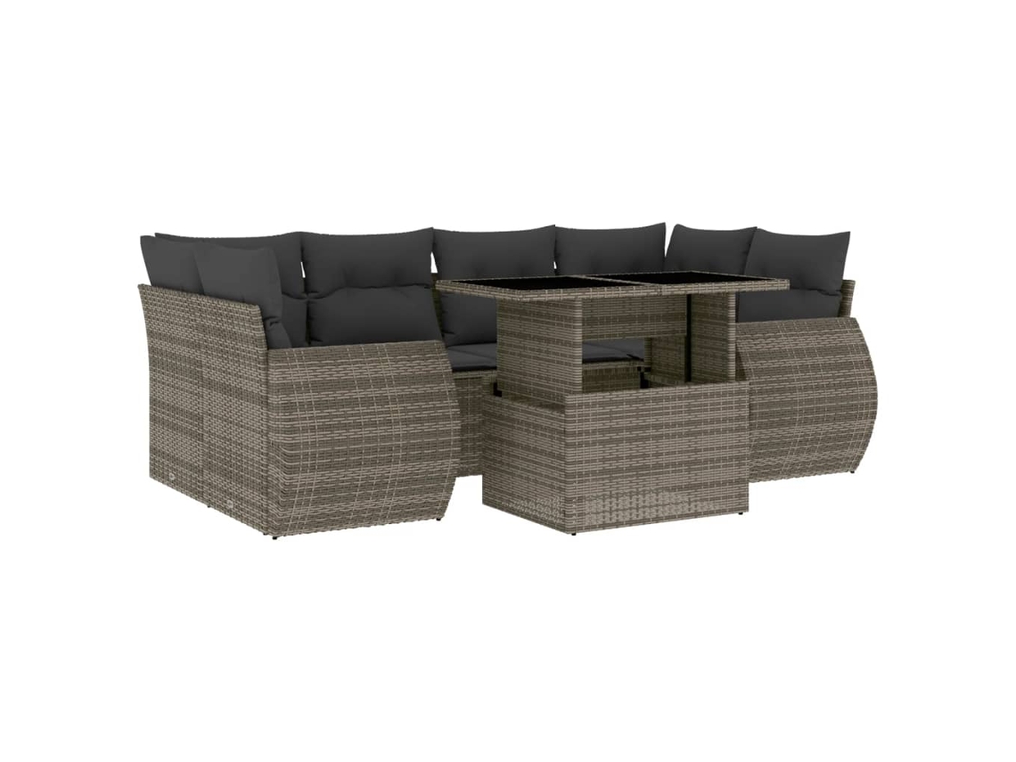 Conjunto de 7 Sofás para Jardim com Almofadões Vime Pe Cinzento MAISON EXCLUSIVE (7 pcs)