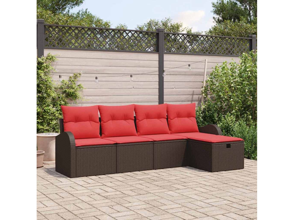 Vidaxl Conjunto De Sofá De Jardim 5 Unid. Castanho Vime Pe