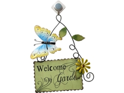 Cartel De Bienvenida De Hierro Colgante Con Mariposa Para Puerta Principal Jardín Patio