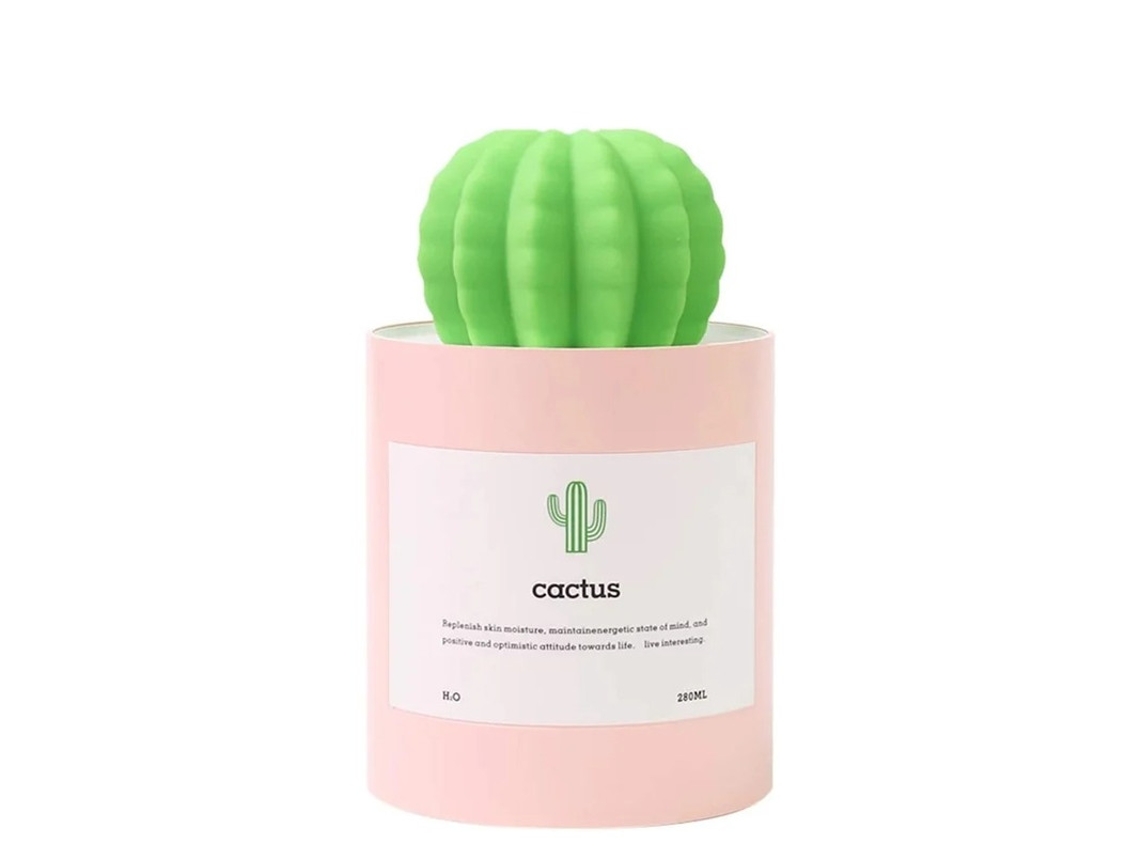 Mini Umidificador Cactus Usb Cool Mist 280ml Ultrassilencioso Bestvite Rosa