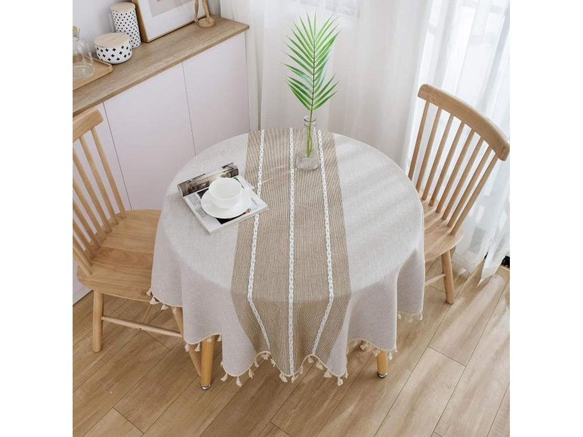 Toalha de mesa redonda de algodão e linho com franjas, antirrugas e resistente ao desbotamento, 152 cm (60 polegadas), cor café (modelo 2026).