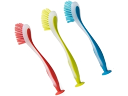 Conjunto De 3 Escovas Multiuso Com Ventosas Antiderrapantes, Cabo Alongado, Acessórios Coloridos Para Casa E Tirar Pó Da