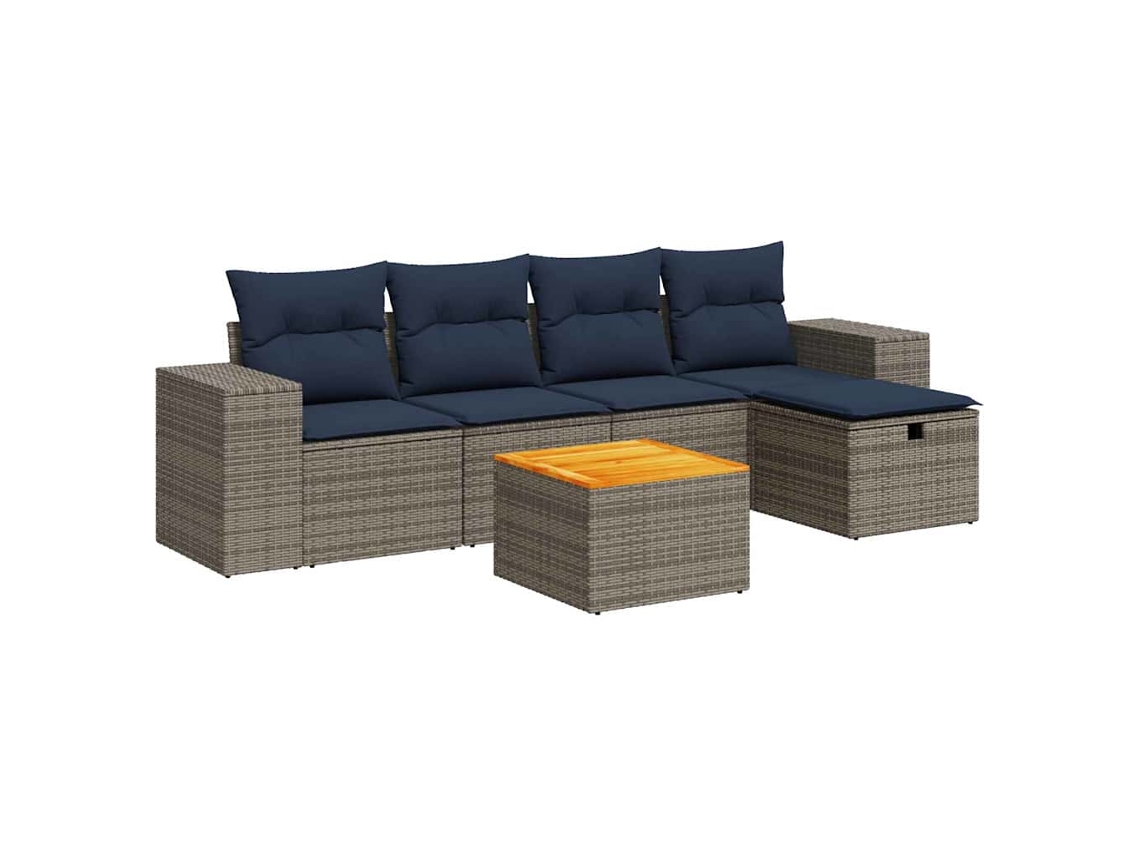 Conjunto de 6 Sofás de Jardim com Almofadões Vime Cinzento MAISON EXCLUSIVE (80x200 cm)