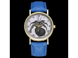 Relógio feminino de quartzo com pulseira de couro sintético, mostrador redondo grande, azul royal.