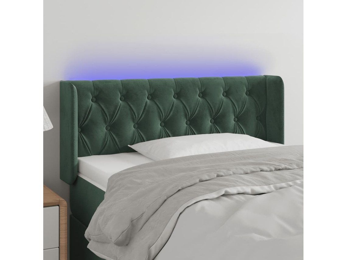 Cama com Cabeceira Luzes Led PANGSHIYUAN Madeira Veludo Verde (103x16x78)