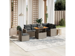 Vidaxl 7 Pcs Conjunto Sofás P/ Jardim C/ Almofadões Vime Pe Cinzento
