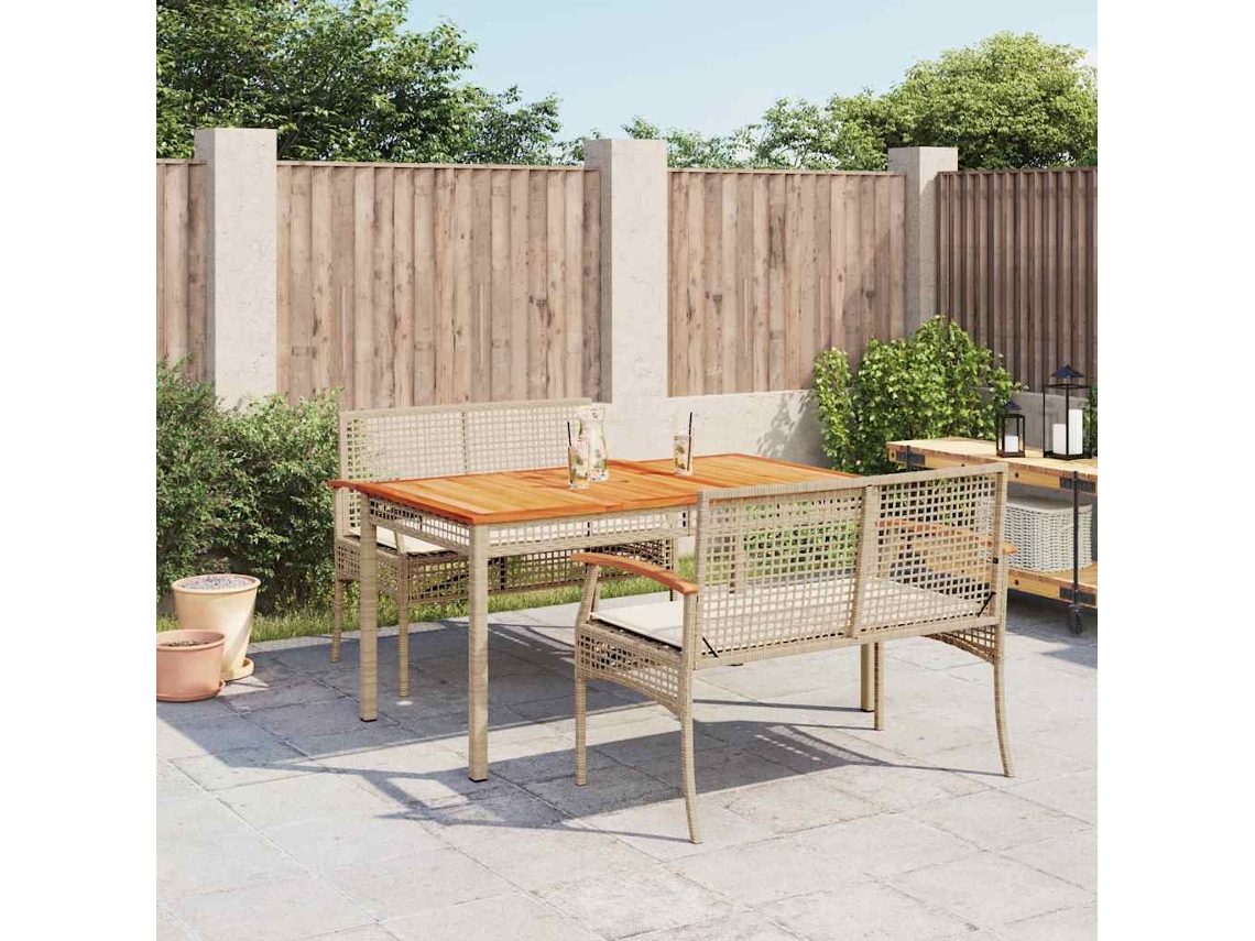 Vidaxl 3 Pcs Conjunto de Jantar P/ Jardim com Almofadões Vime Pe Bege