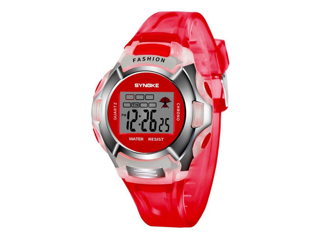 Relógio esportivo eletrônico luminoso Synoke Fashionable Youth para estudantes, vermelho
