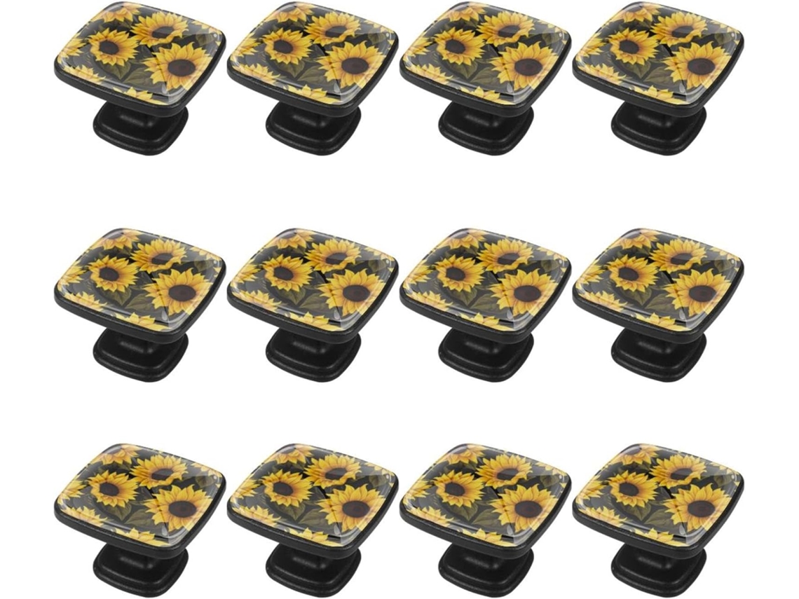 Puxadores Quadrados Para Armários De Cozinha, Puxadores Para Gavetas De Cômoda, 12 Peças, Girassol Em Flor, Puxadores