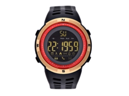 Reloj Digital Deportivo Con Luz Trasera Redondo Impermeable Para Hombre Oro Rojo