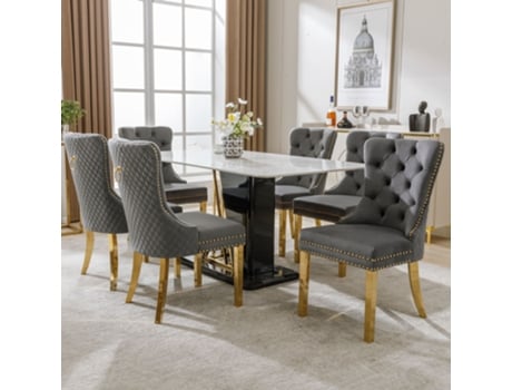 Conjunto De 6 Cadeiras Em Veludo Com Pés Metálicos Cinza Raumio