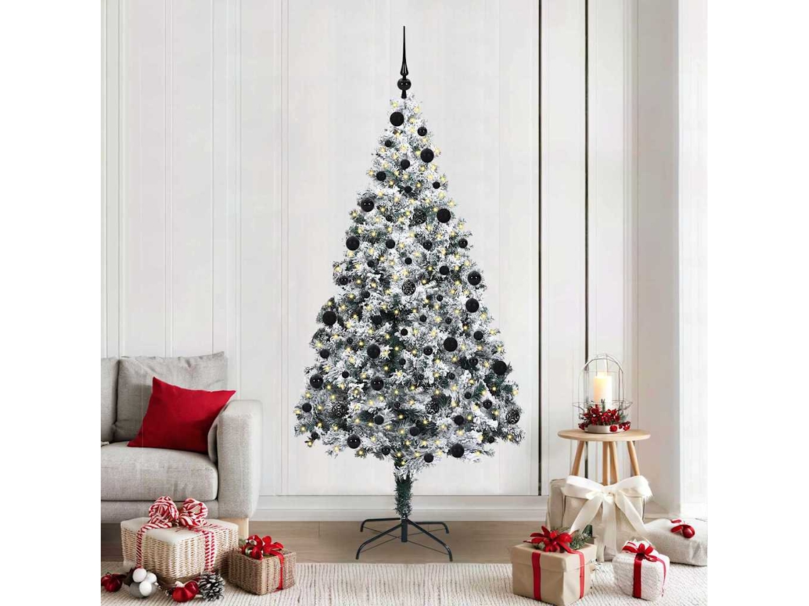 Vidaxl Árvore De Natal Artificial Branco 210 Cm Pvc, Aço E Plástico