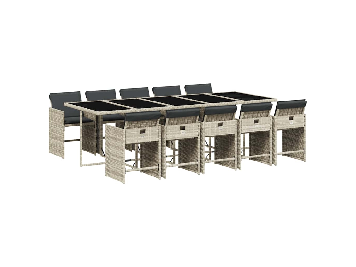 Conjunto de 11 Jantar para Jardim com Almofadões Vime Pe Cinzento MAISON EXCLUSIVE