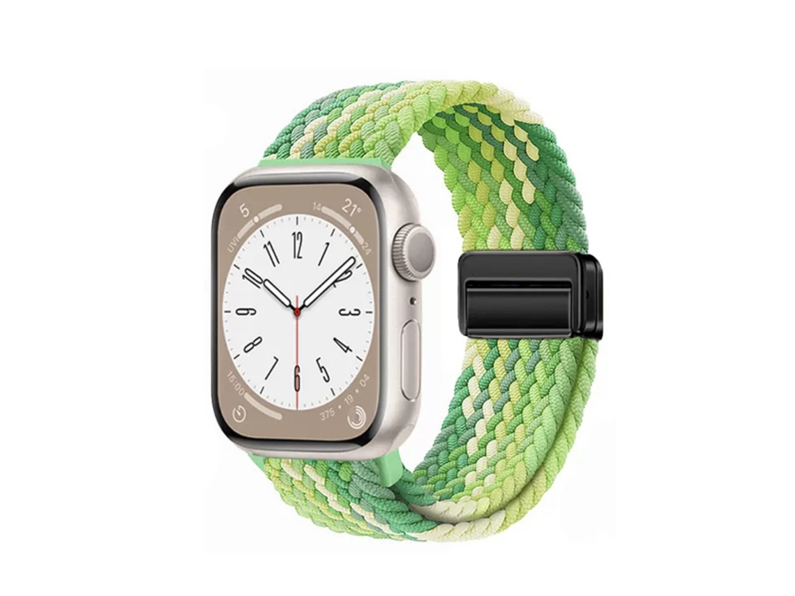 Pulseira magnética de nylon com estampa de arco-íris para Apple Watch Series 10 - Verde Lima, 44 45 46 49 mm