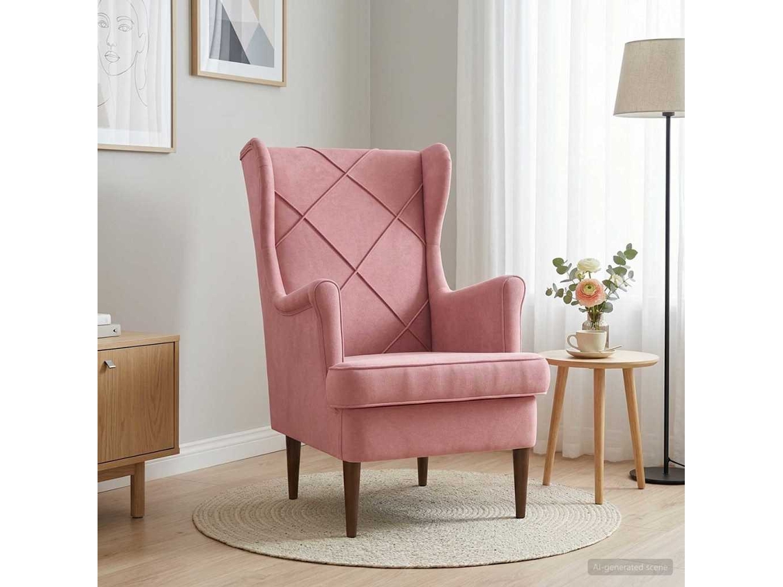 Vidaxl Poltrona Rosa Veludo