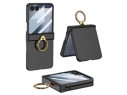 Capa Gkk Para Samsung Galaxy Z Flip7 5g Com Anel Ultrafino E Suporte, Proteção Total Com Película De Tela Preta